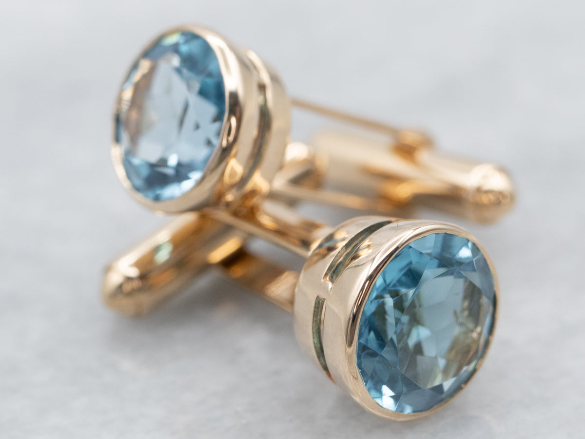 Gold Blue Topaz Gemstone Cufflinks