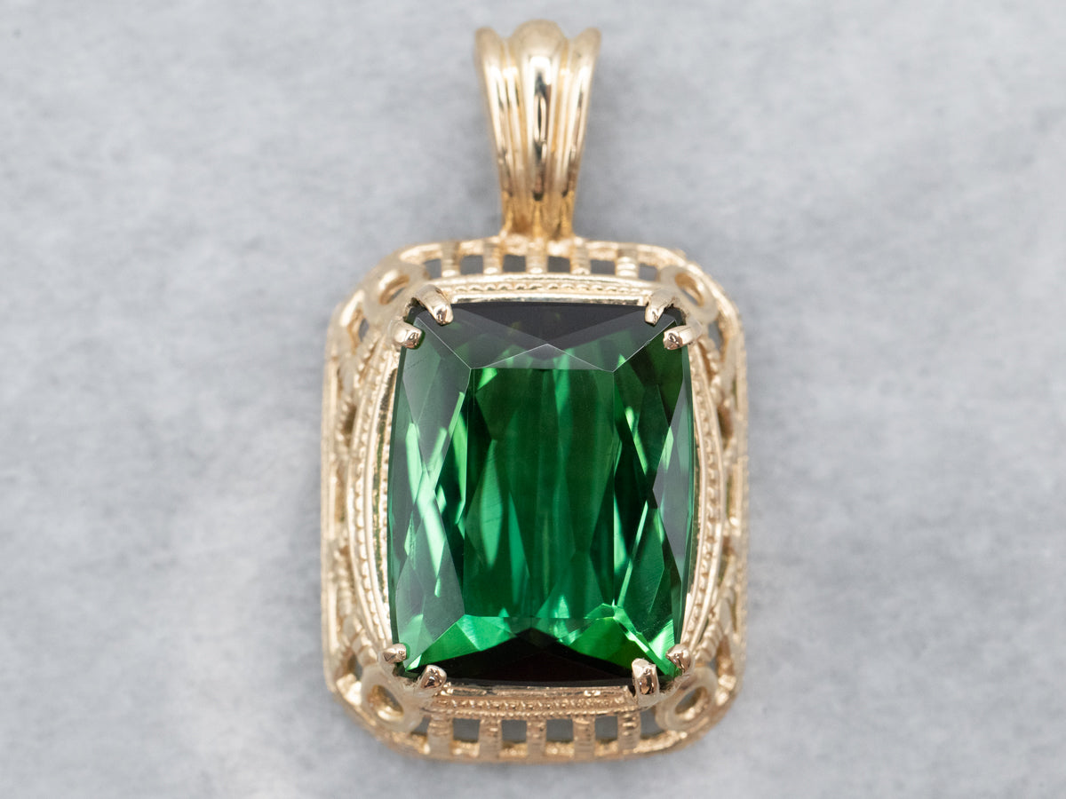 Gold Green Tourmaline Solitaire Pendant