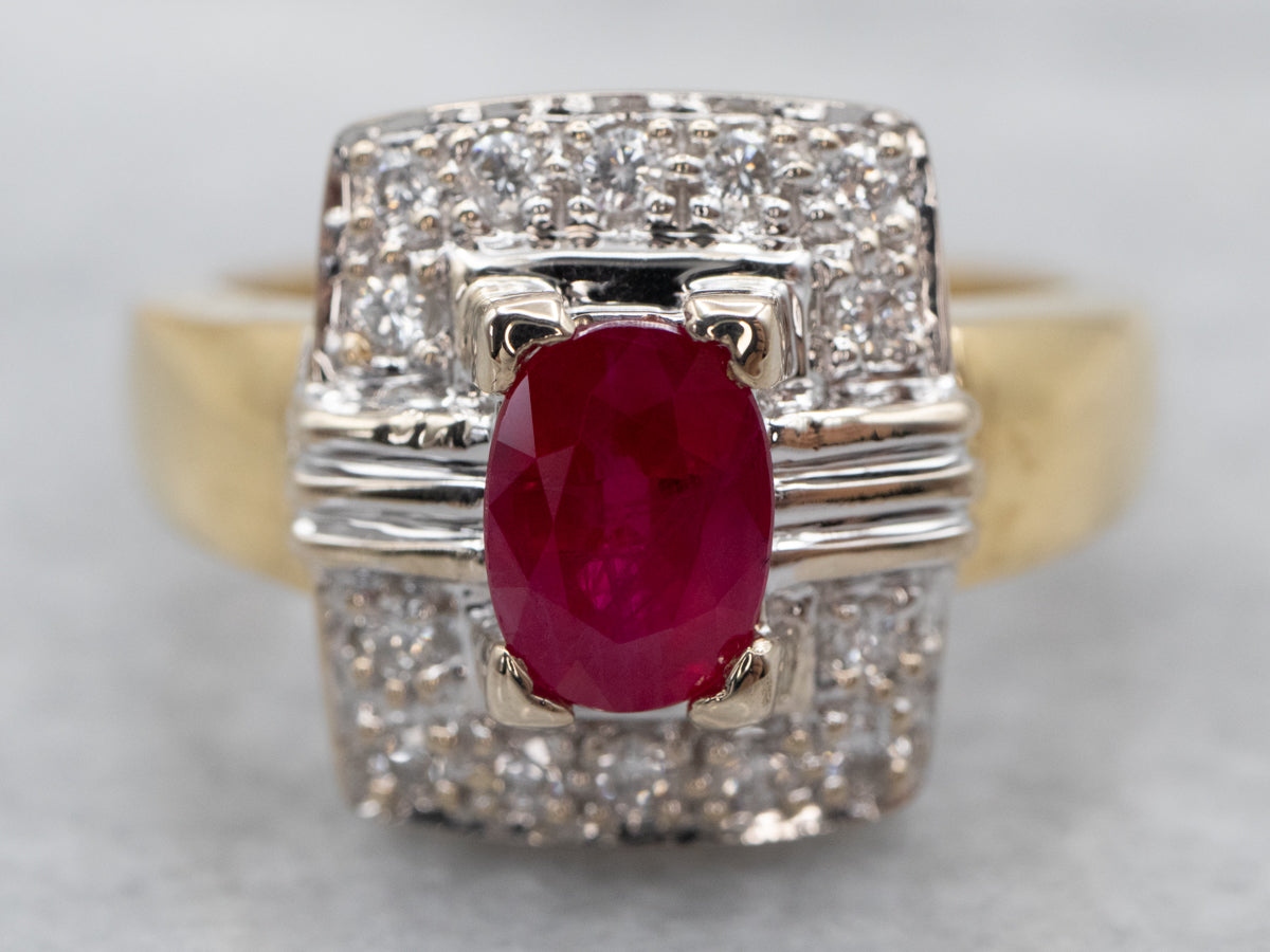 Modern GIA Burmese Natural Ruby and Diamond Engagement Ring