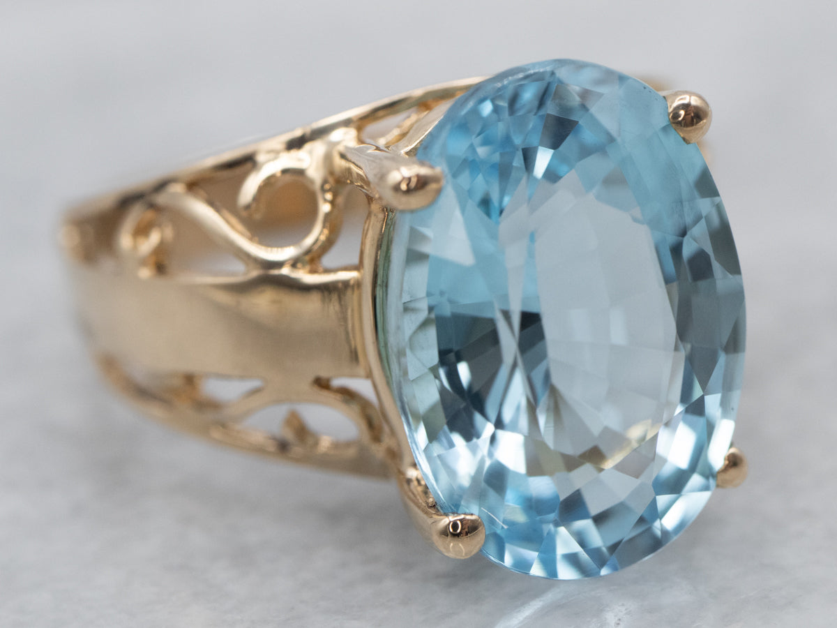 Gold Blue Topaz Filigree Ring