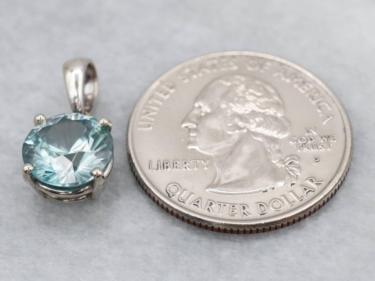 Simple Blue Zircon Solitaire Pendant in 14K White Gold