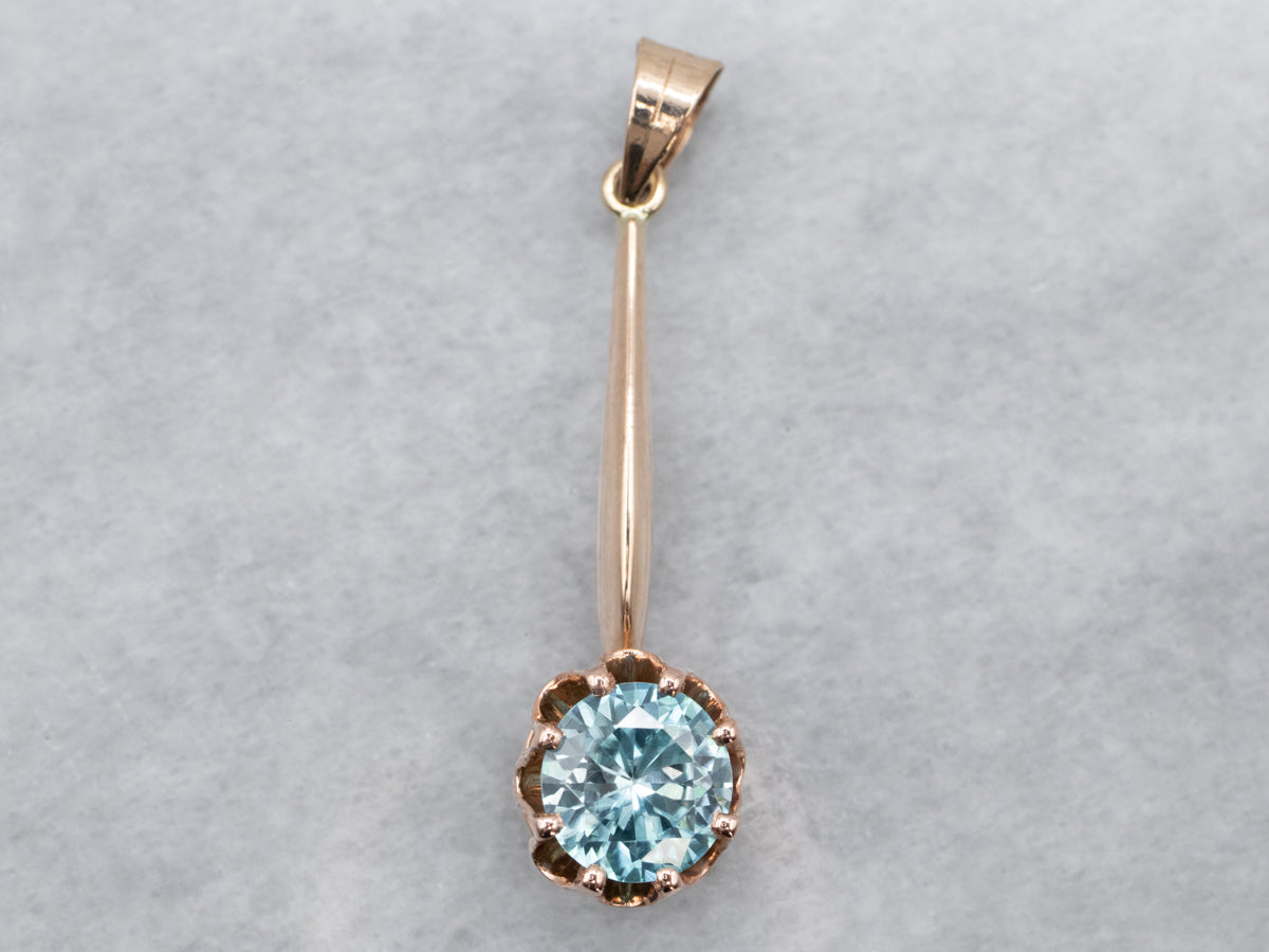 Elongated Blue Zircon Drop Pendant