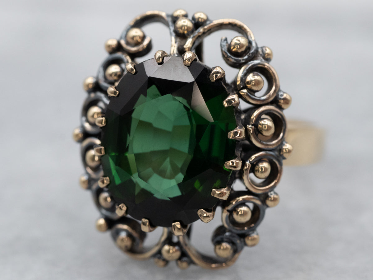 Ornate Green Tourmaline Cocktail Ring