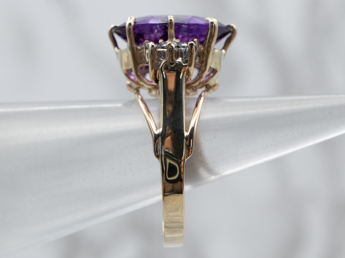 Gold Amethyst and Diamond Cocktail Ring