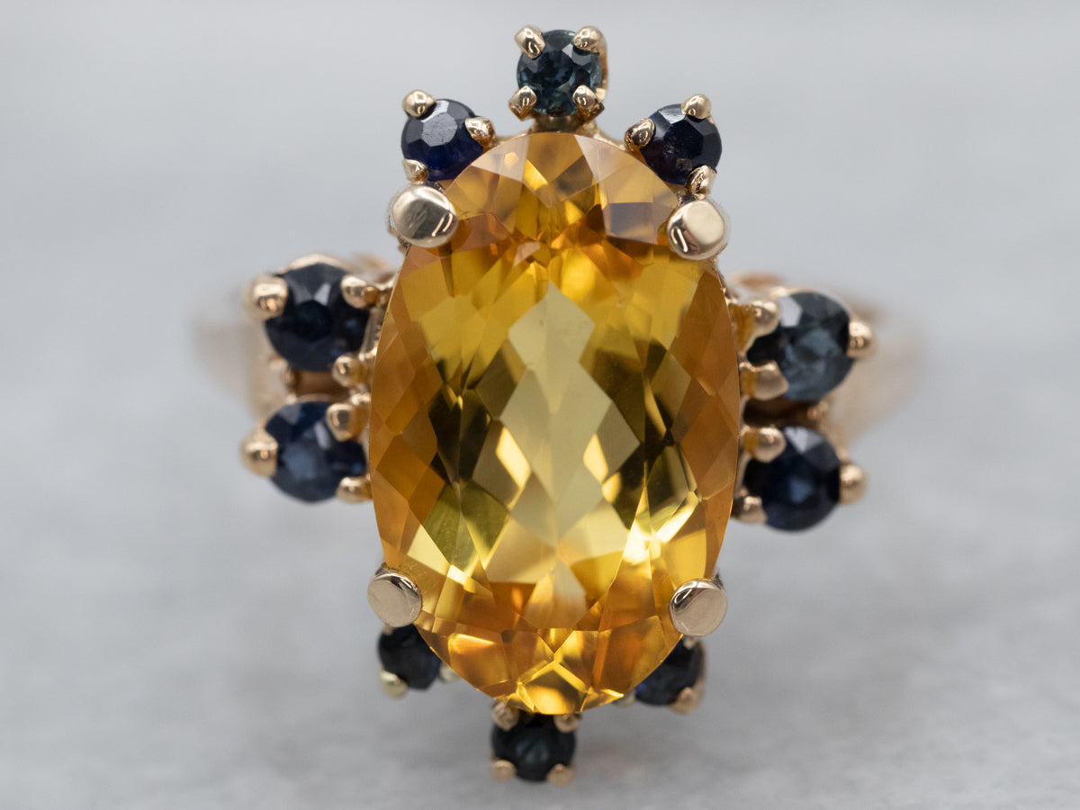 Gold Citrine and Sapphire Halo Ring