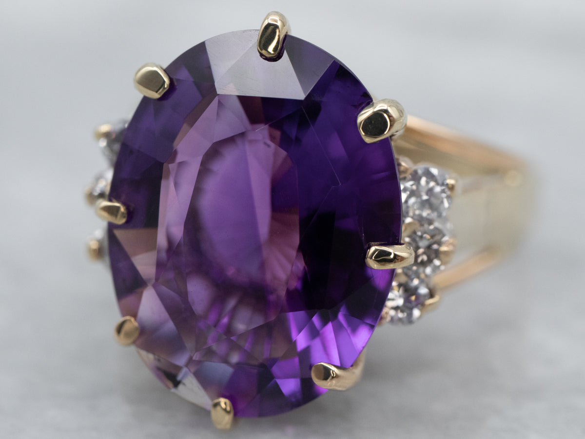 Gold Amethyst and Diamond Cocktail Ring