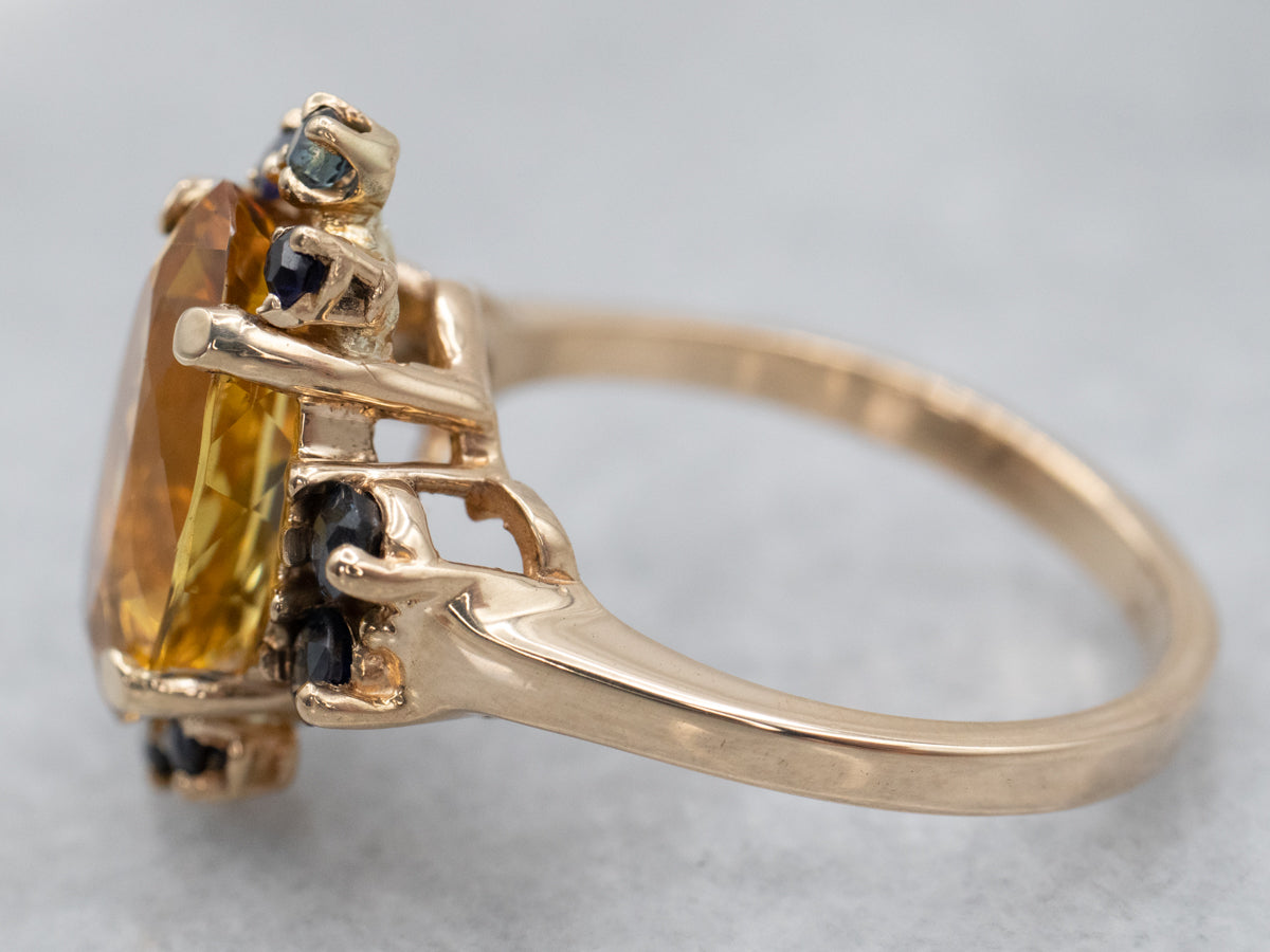 Gold Citrine and Sapphire Halo Ring