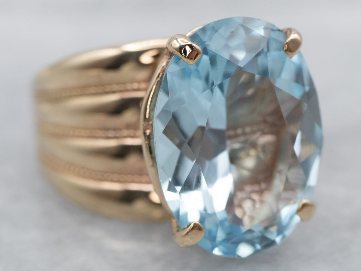 Gold Blue Topaz Cocktail Ring