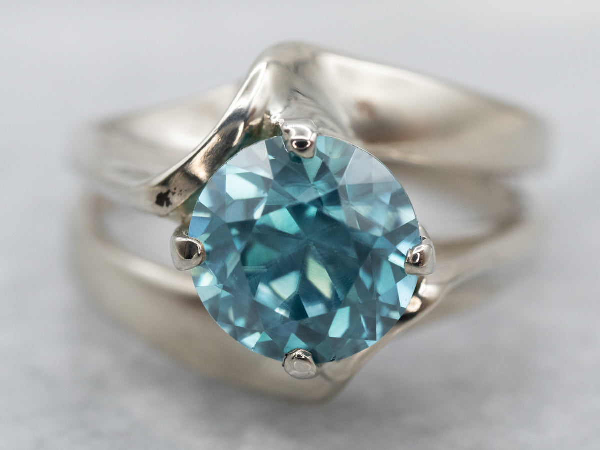 Modernist Blue Zircon Ring in White Gold