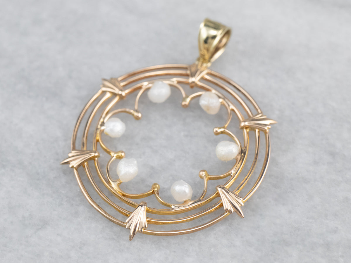 Pearl Gold Filigree Circle Pendant