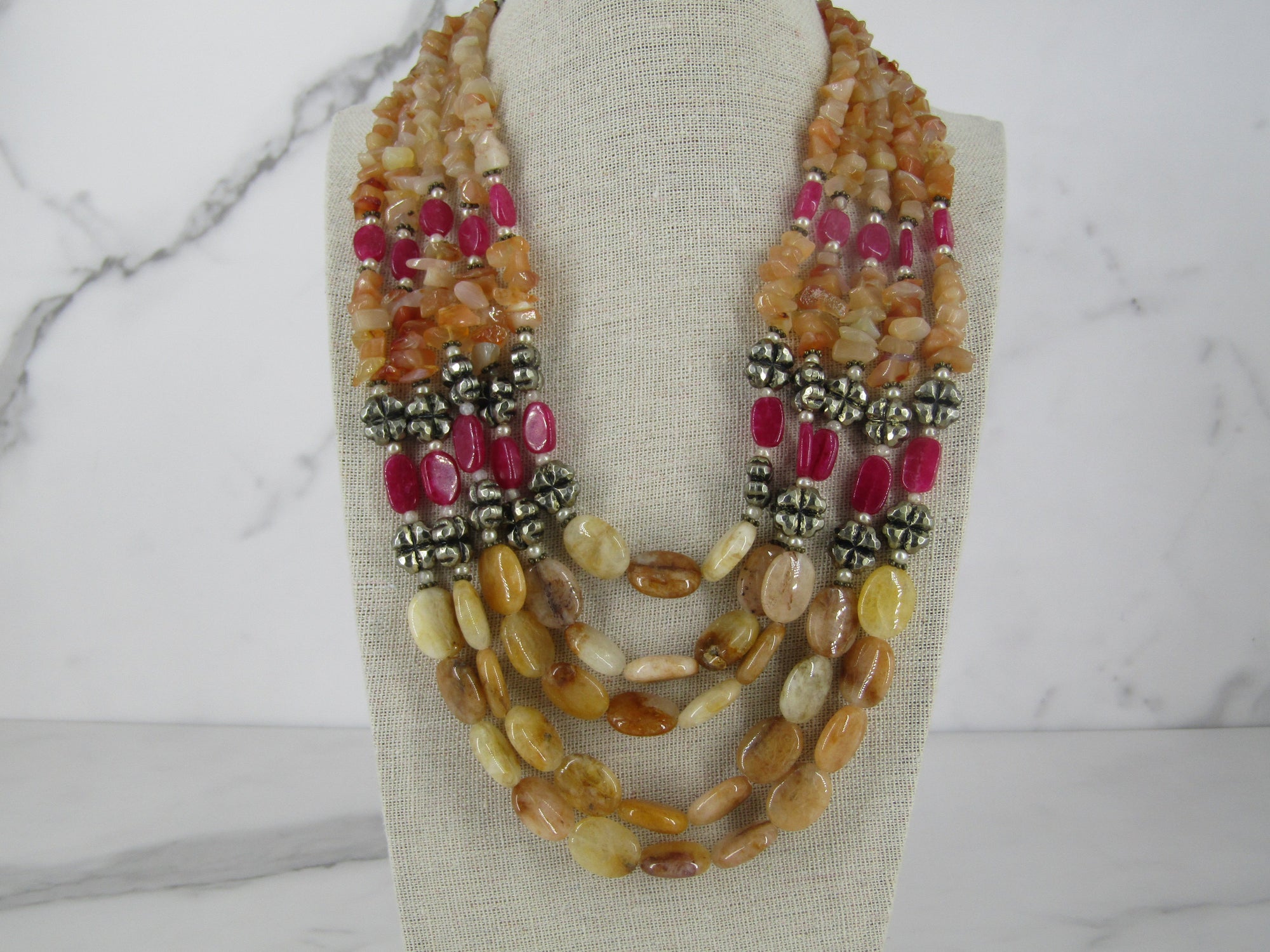 Five Strand Necklace With Agate Chips And Oval Beads