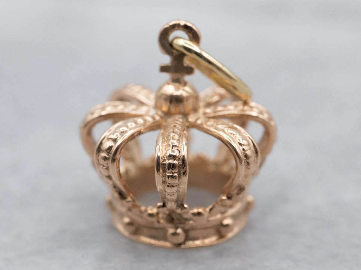 Ornate 14K Yellow Gold Crown Charm