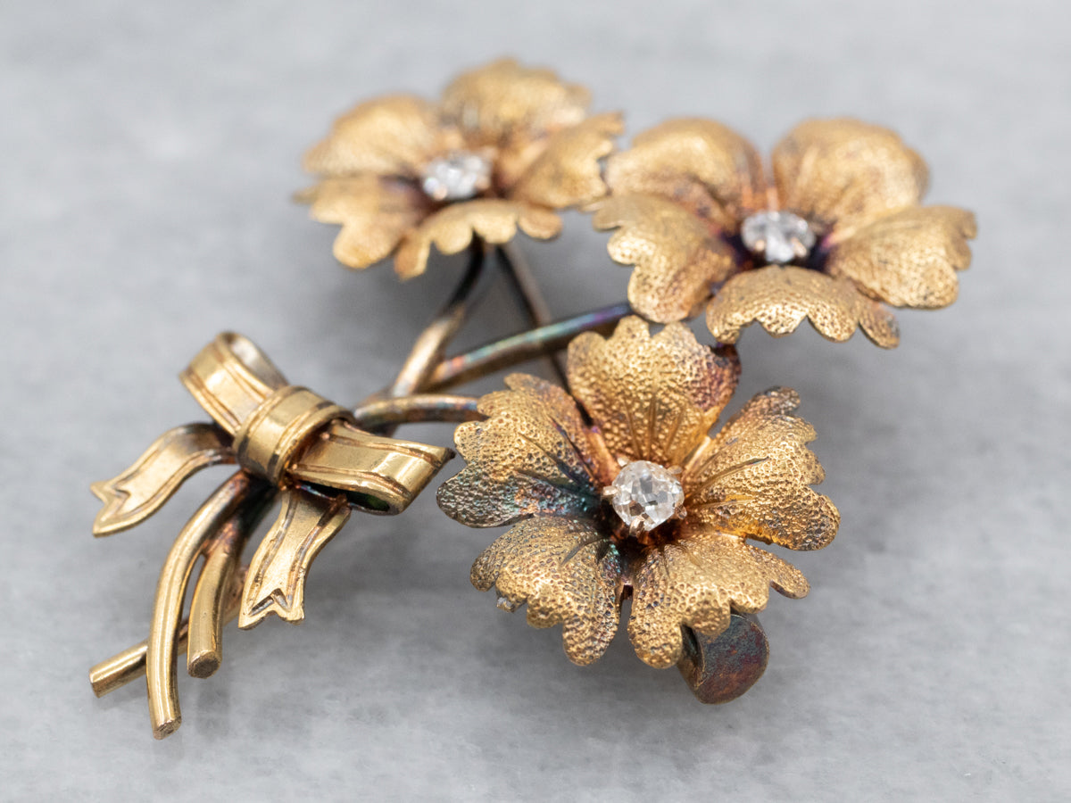 Beautiful Vintage Carved Floral Bouquet Brooch/Pin 14K Yellow Gold