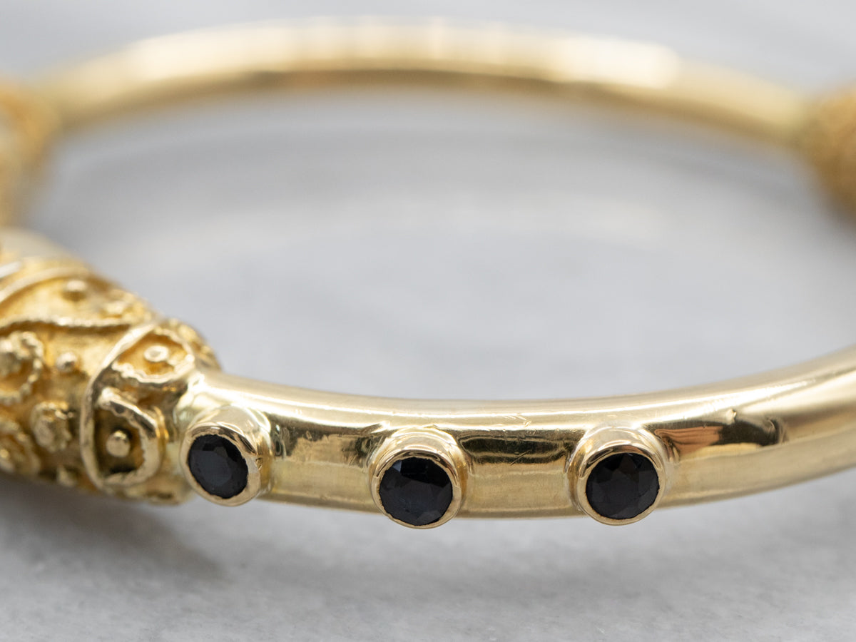 Bold Lion Gemstone Encrusted Gold Bracelet Cuff