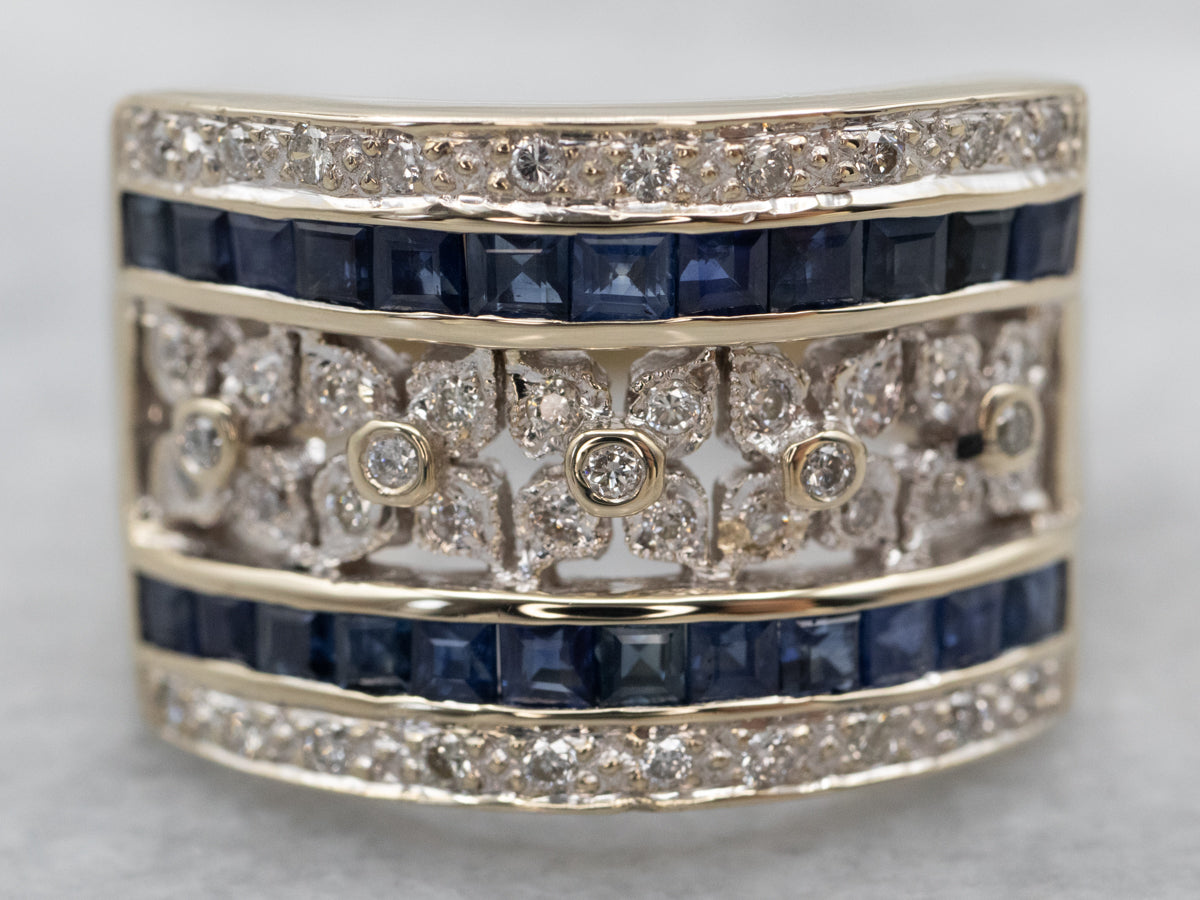 Floral Sapphire and Diamond Statement Band