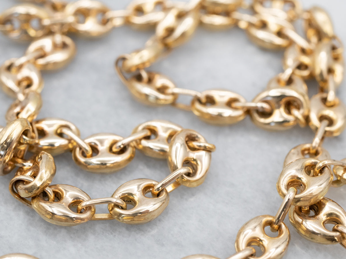 Yellow Gold Anchor Link Chain Necklace