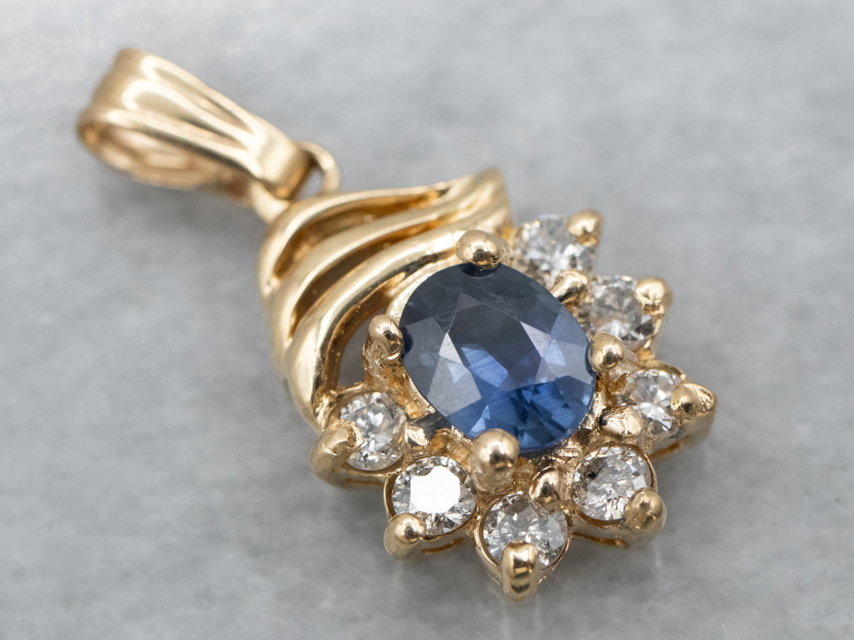 Vintage Gold Sapphire and Diamond Pendant