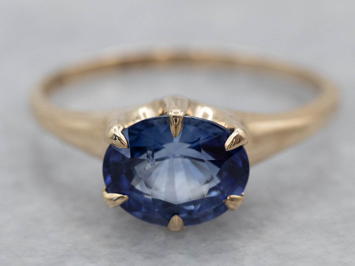 Victorian East-West Set Sapphire Solitaire Ring