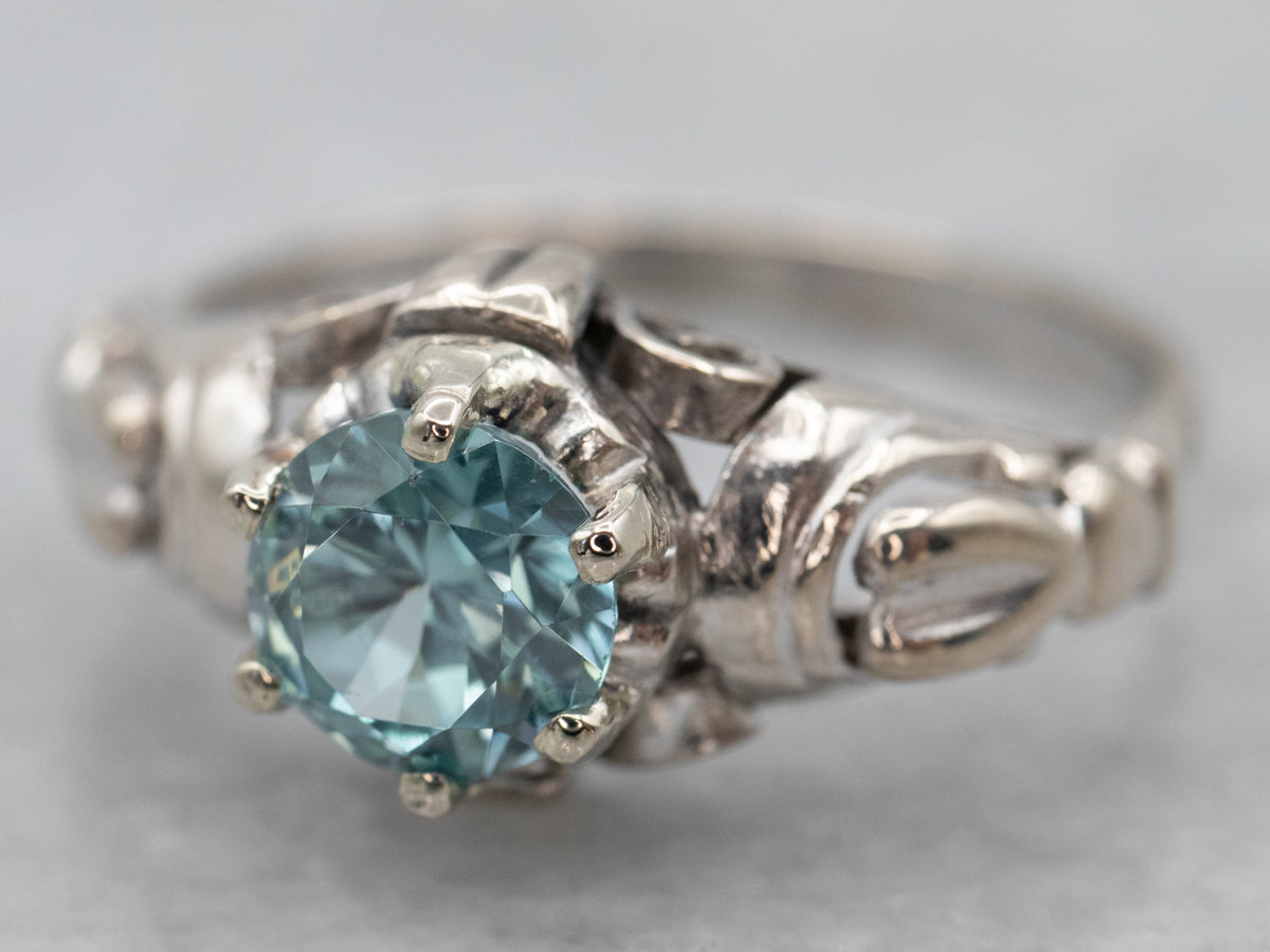 Ornate Blue Zircon Solitaire Ring