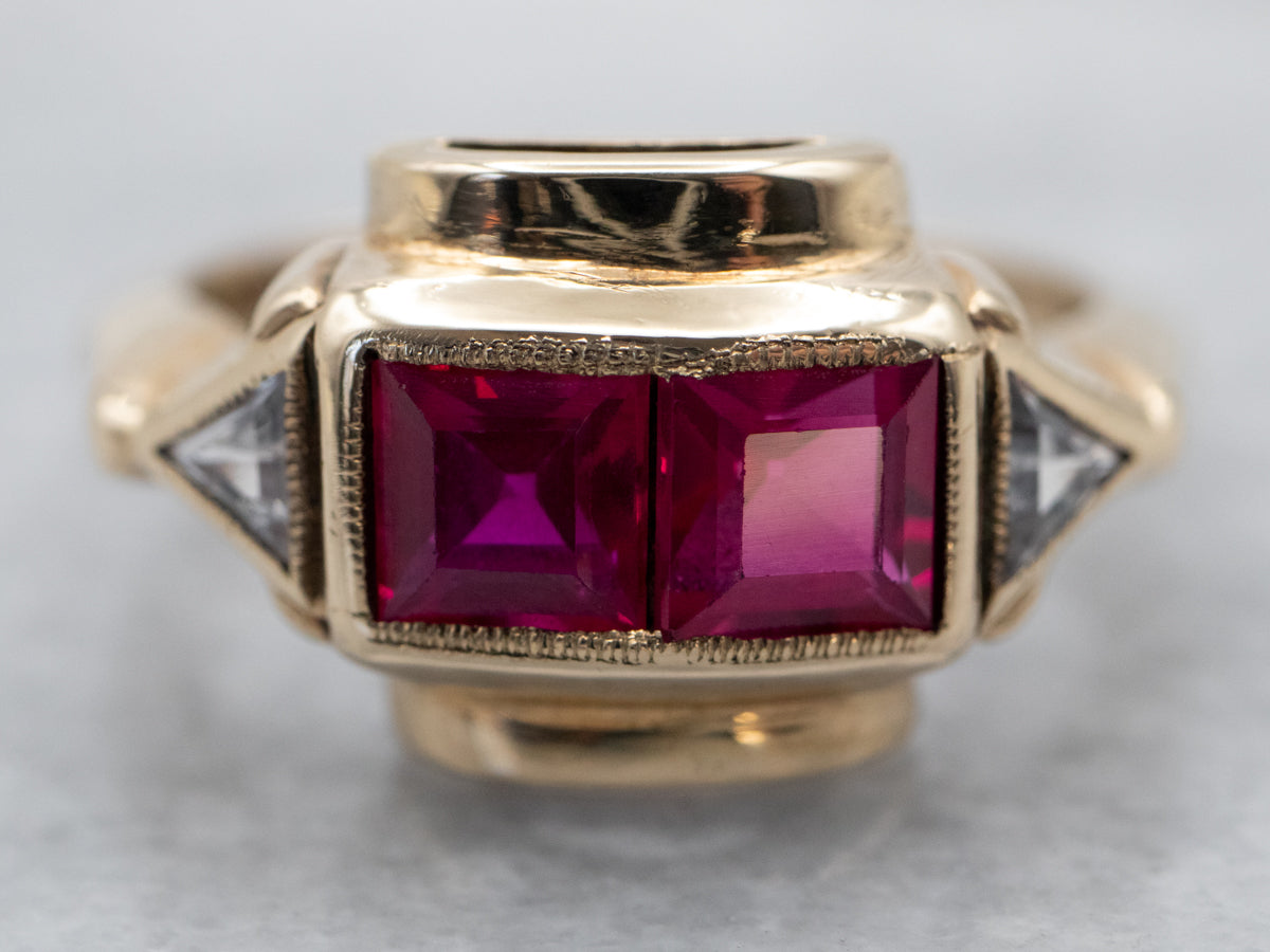 Original Vintage Synthetic Ruby and Synthetic Diamond Ring