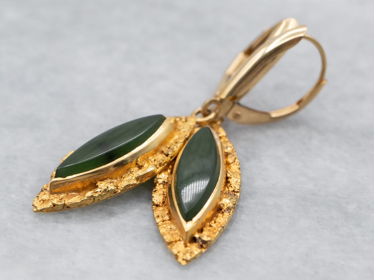 22K Gold Nugget Nephrite Jade Drop Earrings