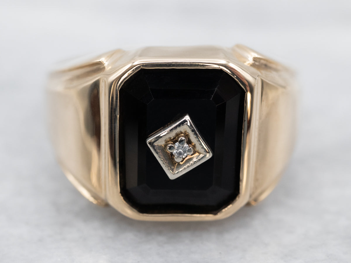 Men&#39;s Mid Century Onyx and Diamond Ring