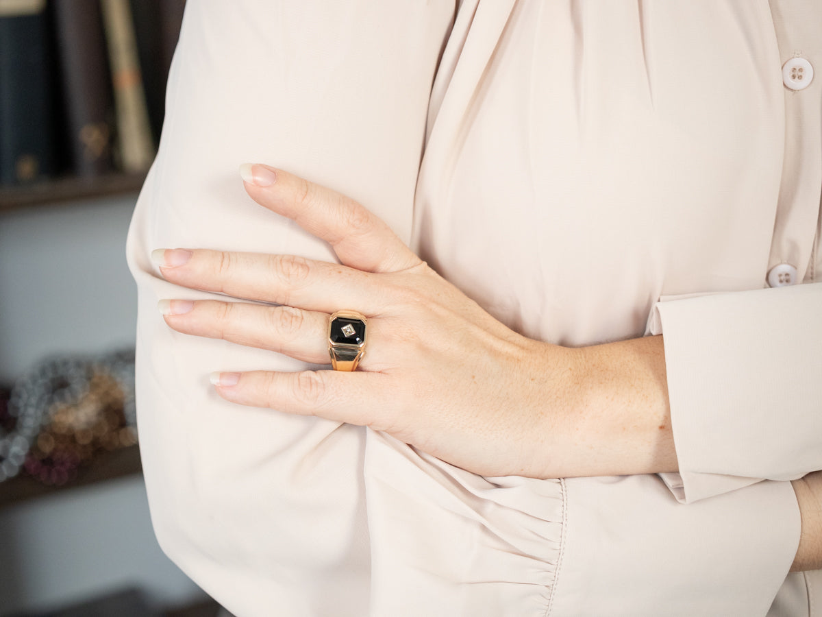 Men s Mid Century Onyx and Diamond Ring
