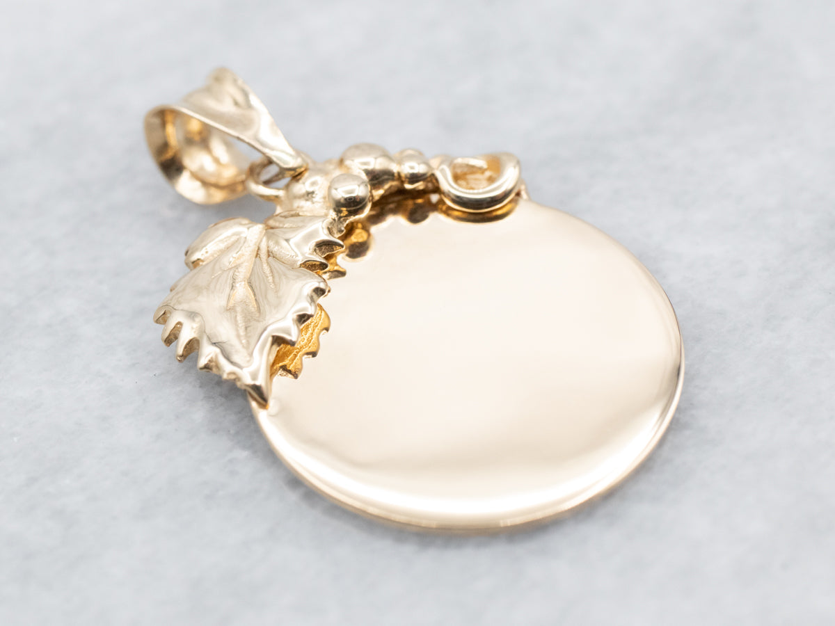 Botanical Highly Polished Gold Disc Pendant or Charm