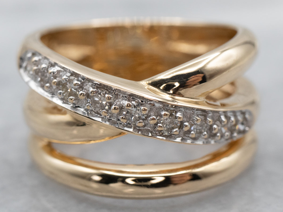 Woven Polished Gold Diamond Band