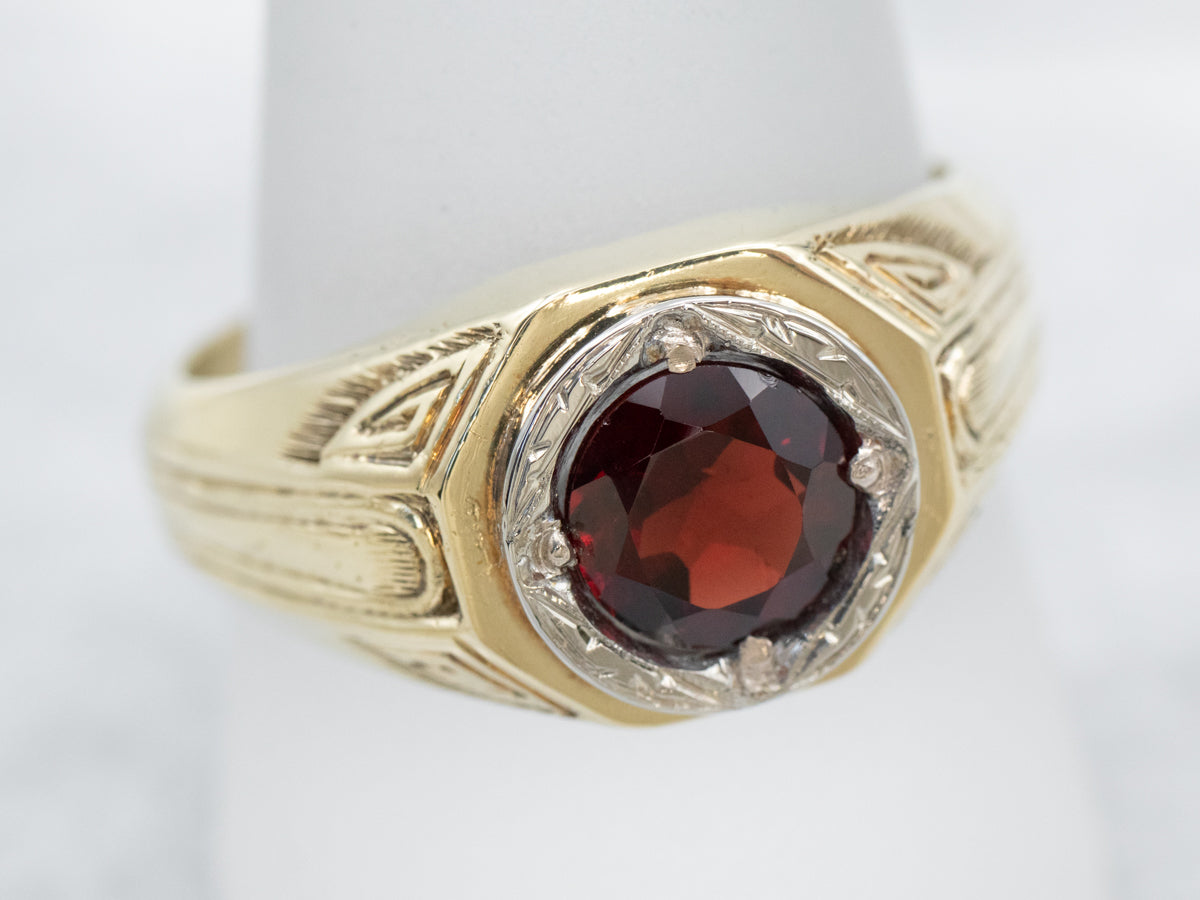 Antique Two Tone Gold Pyrope Garnet Solitaire Ring