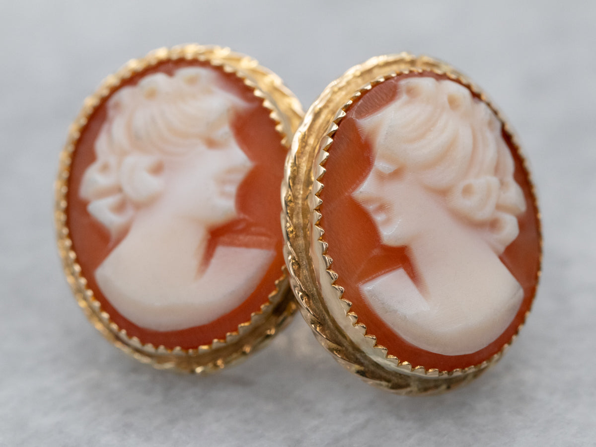 Vintage Cameo Gold Stud Earrings