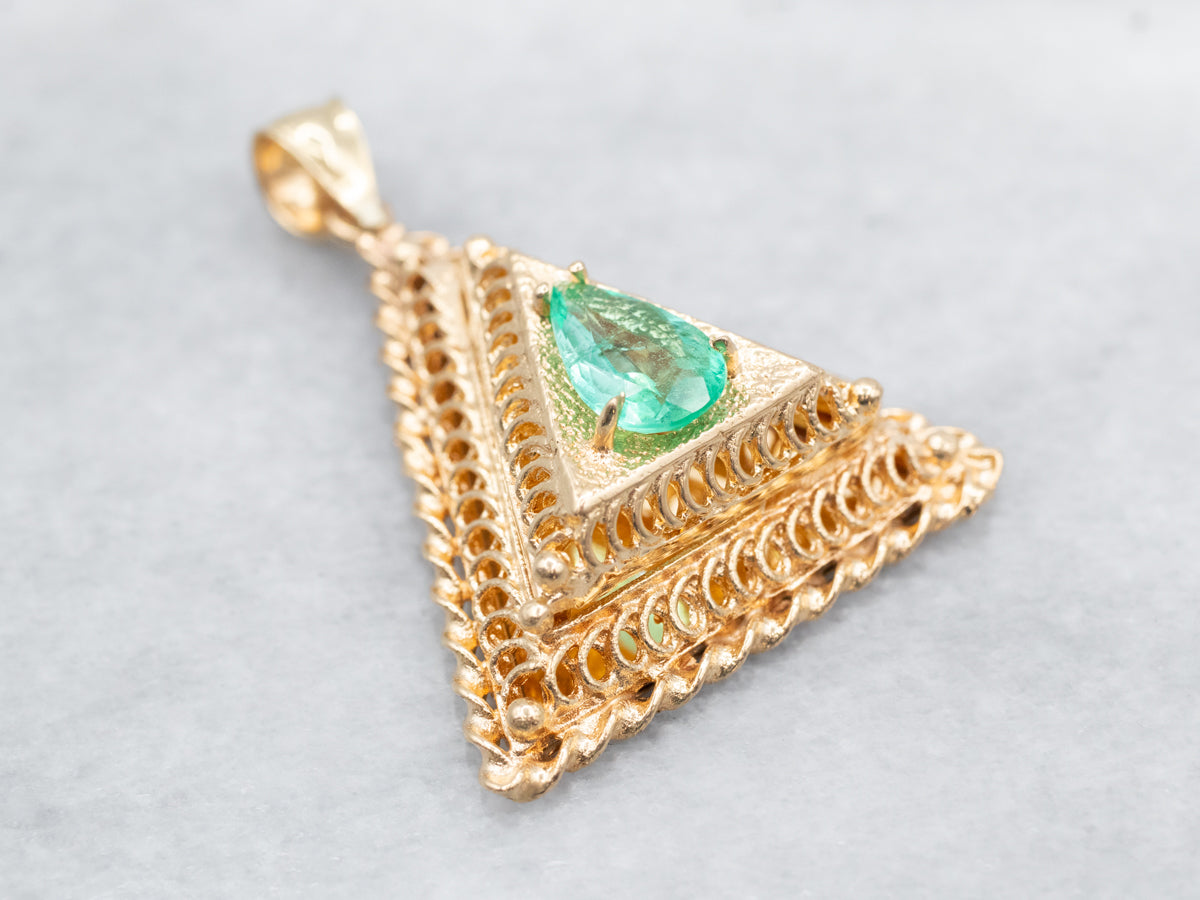 Bold Gold Triangle Emerald Pendant