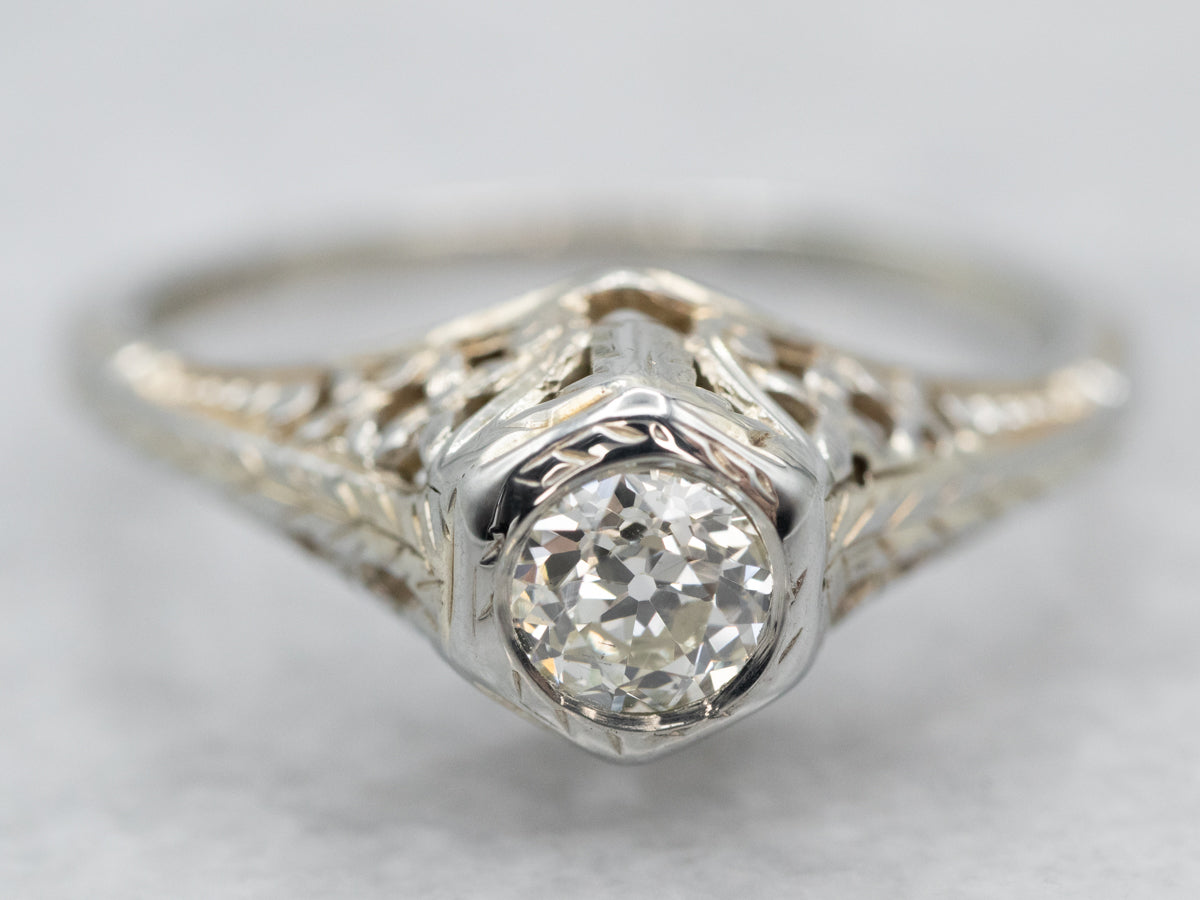 Art Deco Old Mine Cut Diamond Engagement Ring