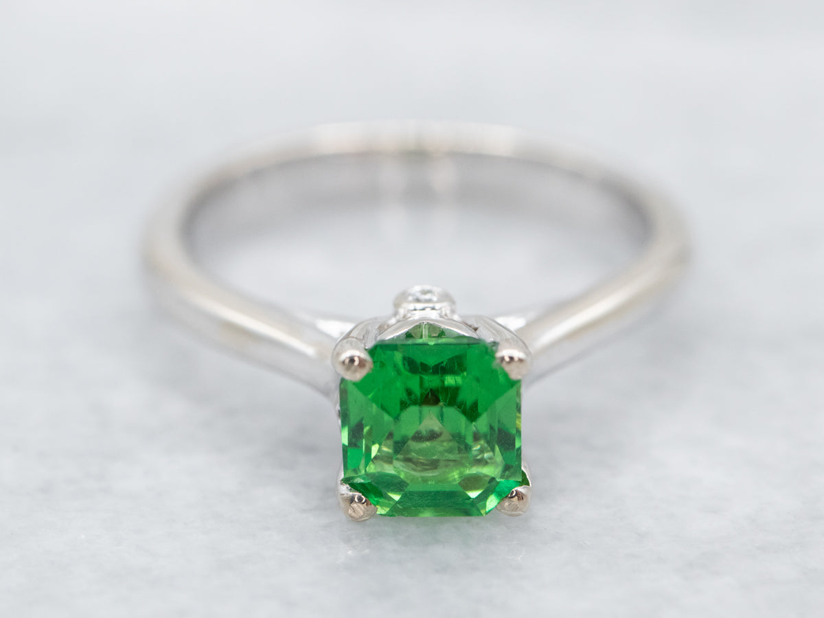 White Gold Tsavorite Garnet and Diamond Ring