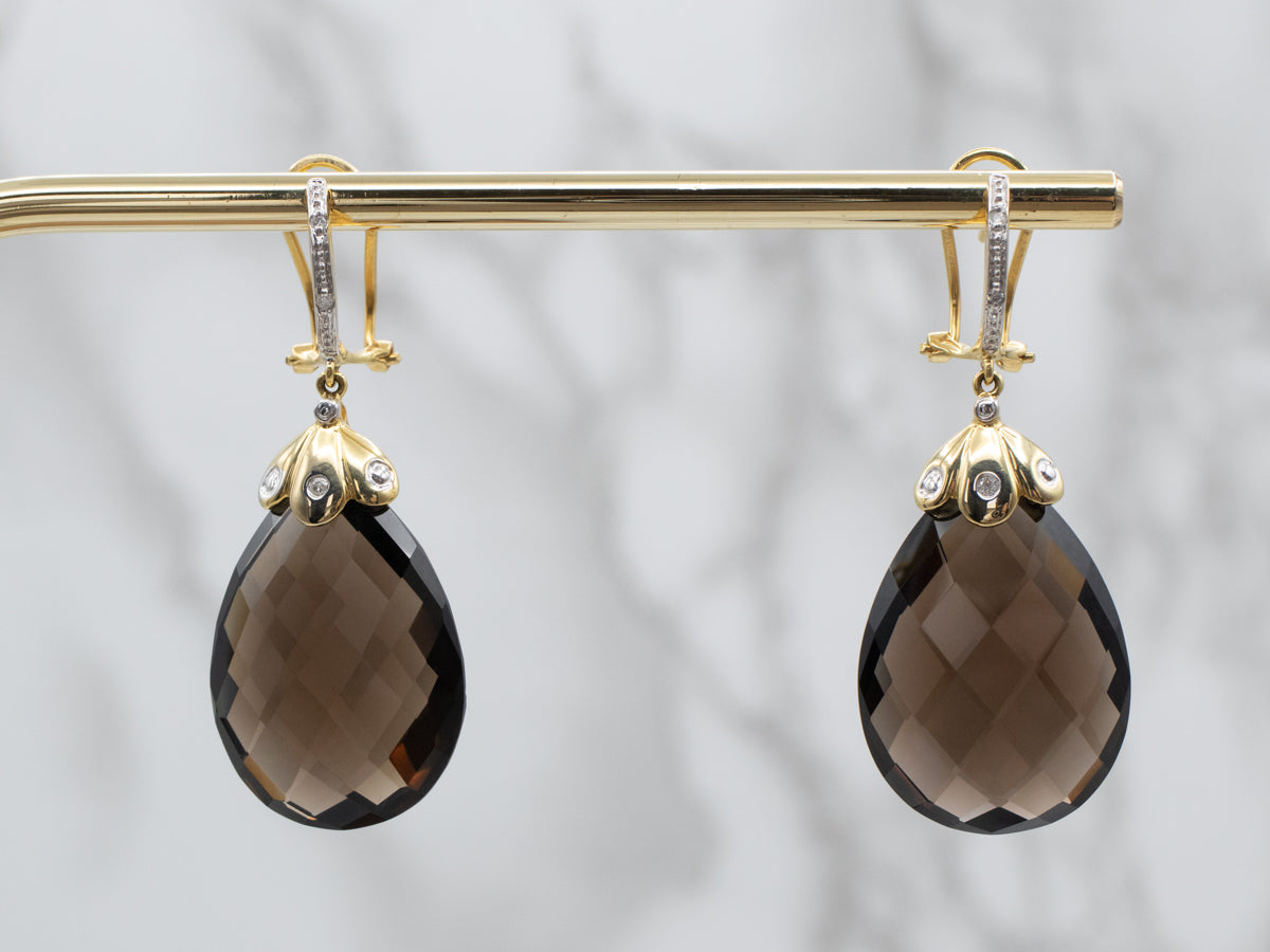 Smoky Quartz and Diamond Drop Earrings