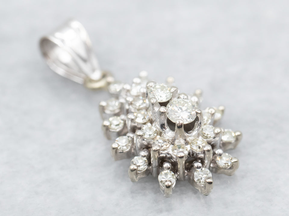 Sparkling White Gold Diamond Cluster Pendant