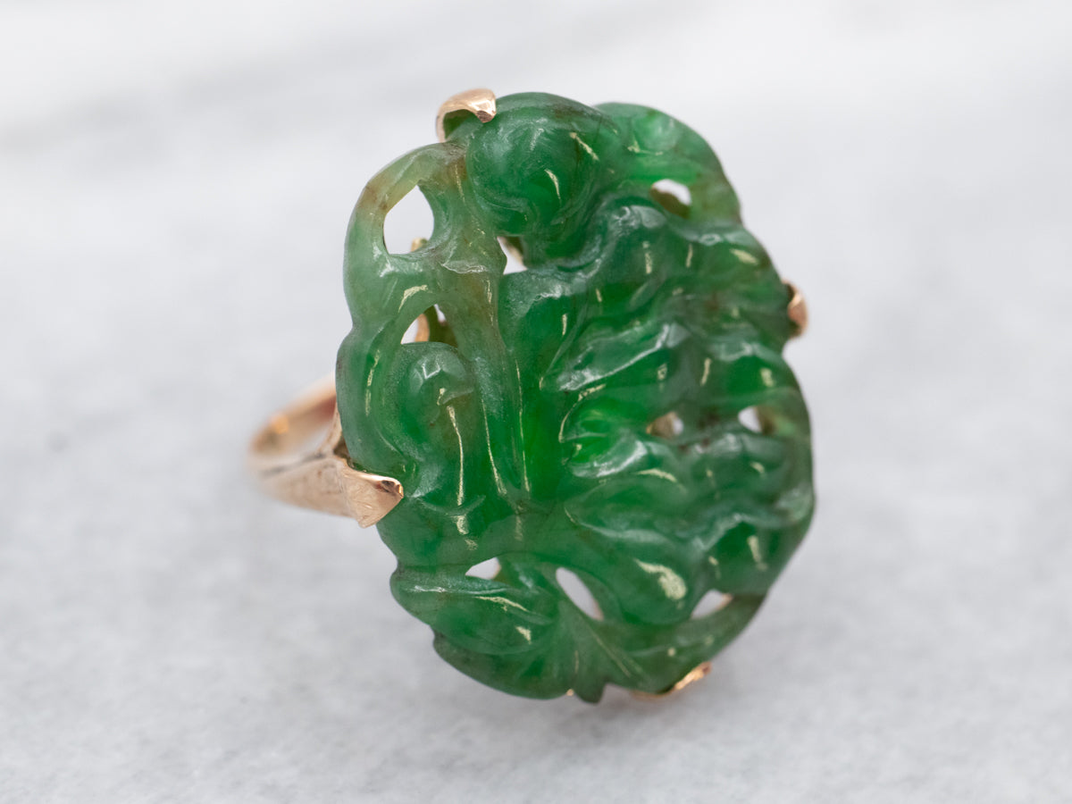 Botanical Carved Jade Cocktail Ring