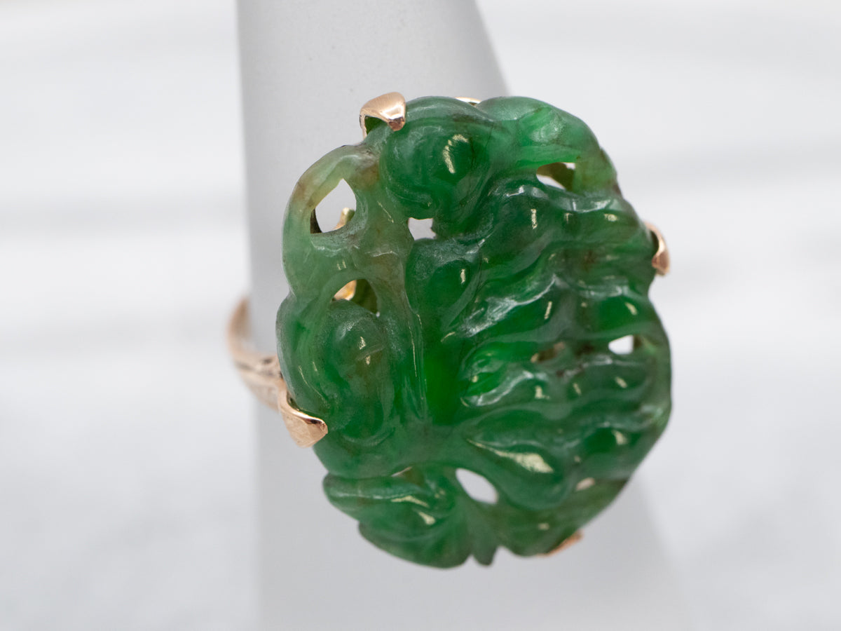 Botanical Carved Jade Cocktail Ring