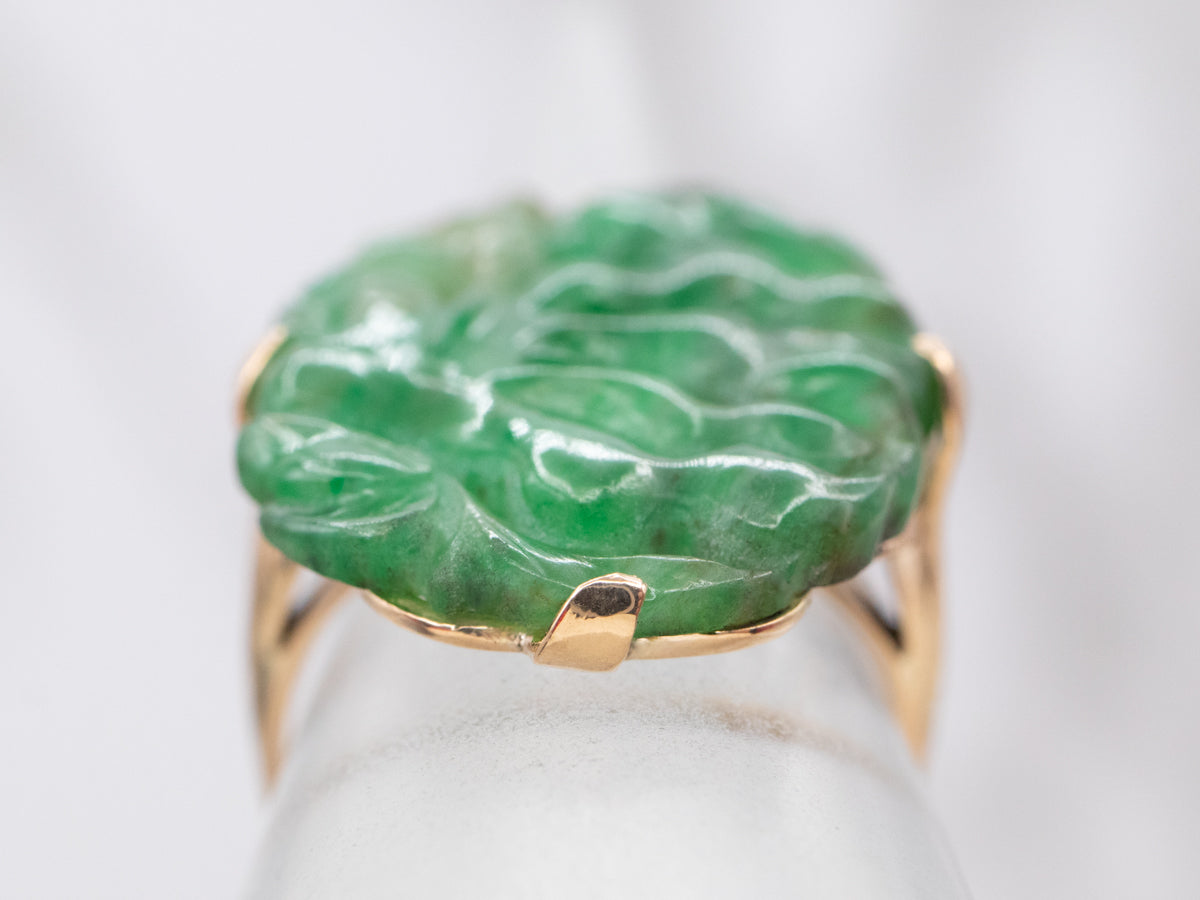 Botanical Carved Jade Cocktail Ring