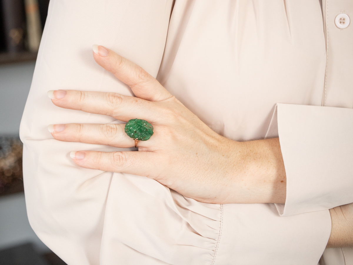 Botanical Carved Jade Cocktail Ring