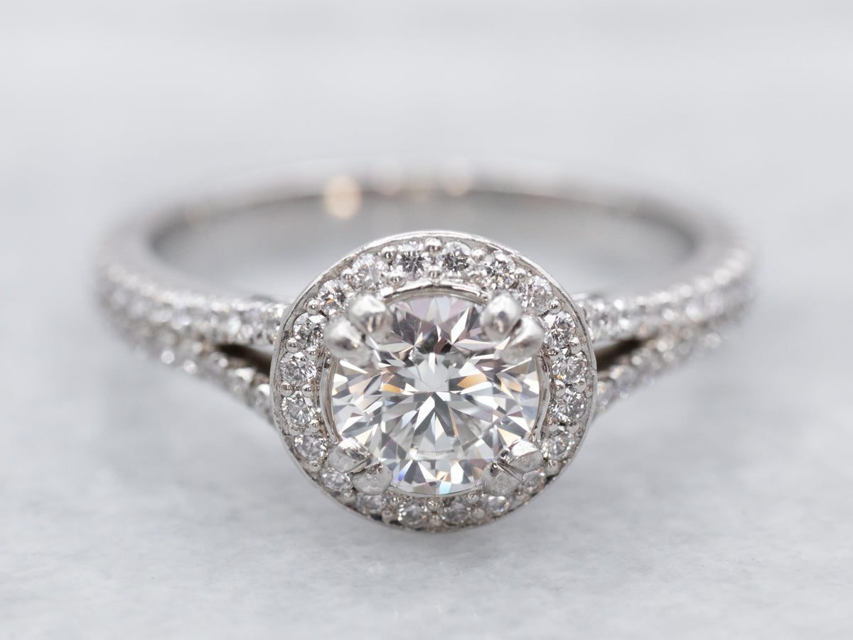 GIA Certified Diamond Platinum Halo Engagement Ring