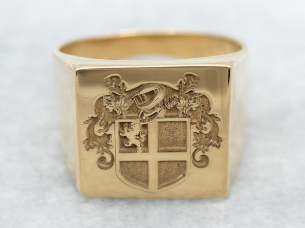 Bold Coat of Arms 18-Karat Gold Signet Ring