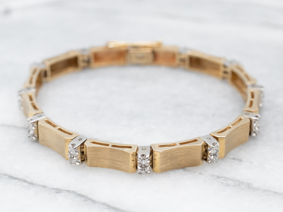 Luxurious Two Tone Brushed Gold Diamond Bracelet