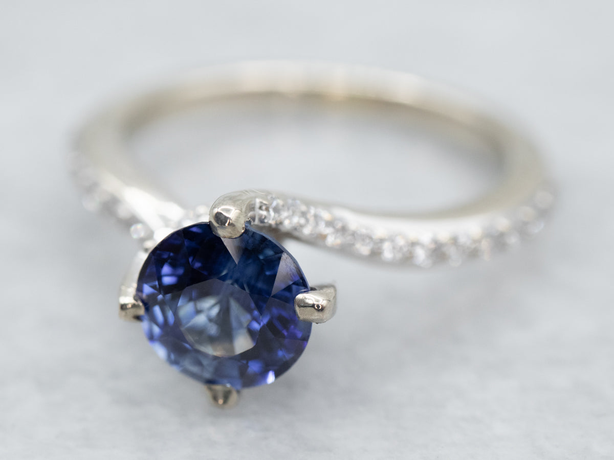 Ceylon Sapphire and Diamond Bypass Ring