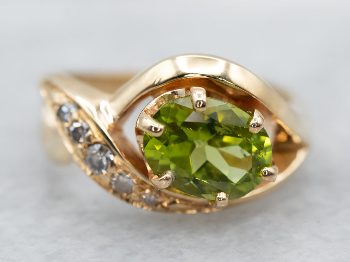 Peridot and Diamond Gold Ring