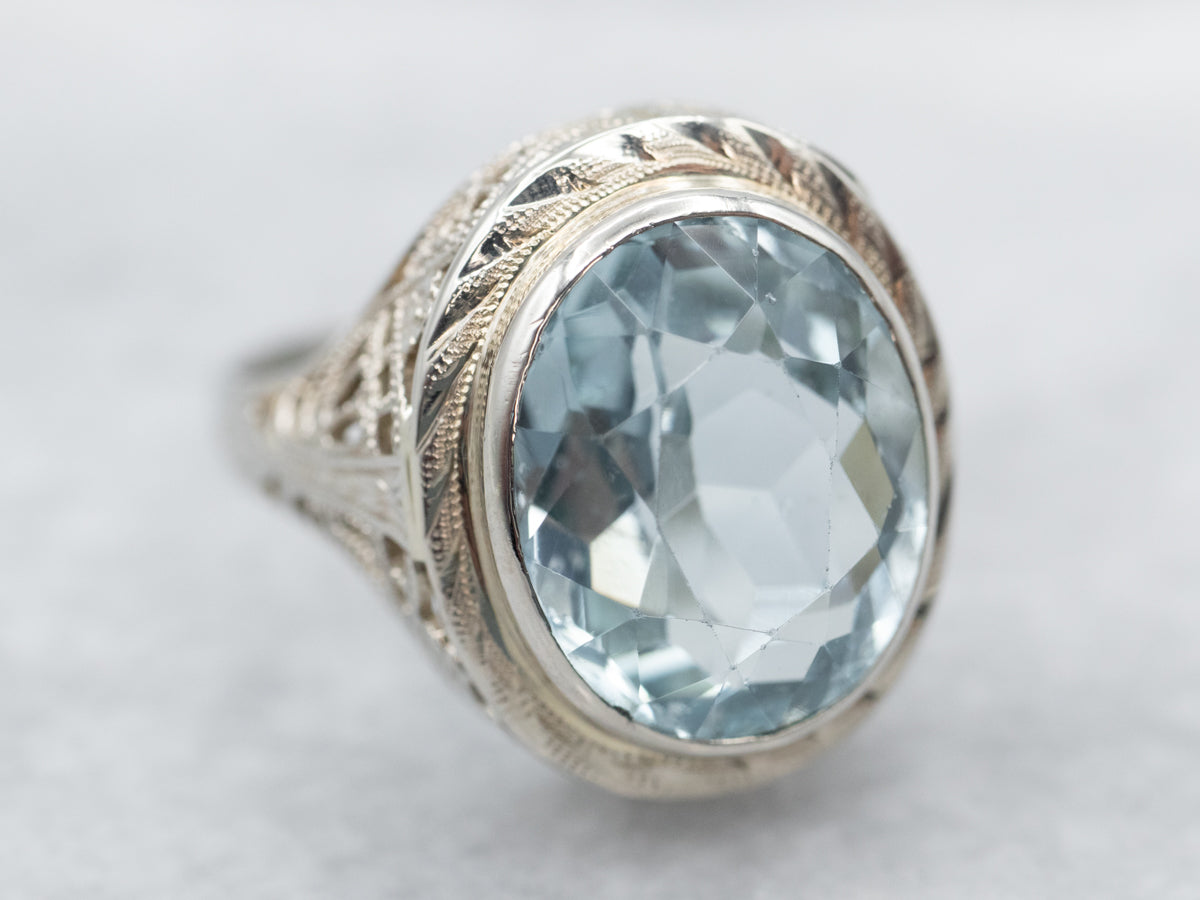 Art Deco Aquamarine Filigree Ring