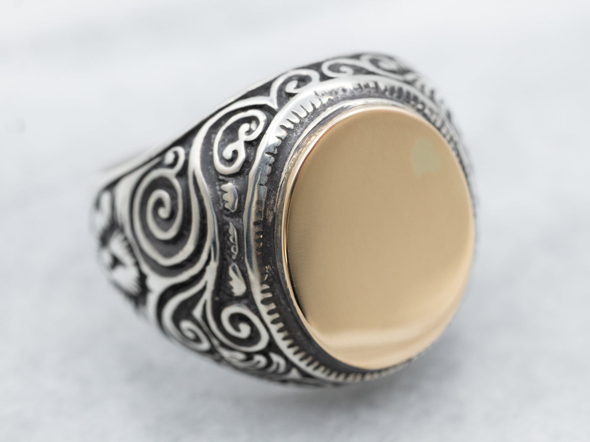 Bold Sterling Silver and Gold Signet Ring