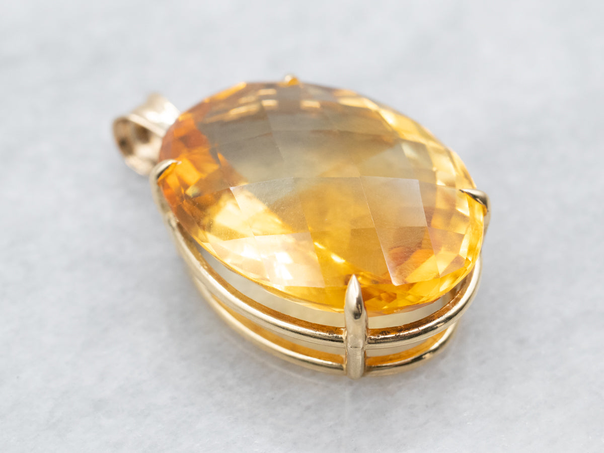 Bold Citrine and Gold Solitaire Pendant