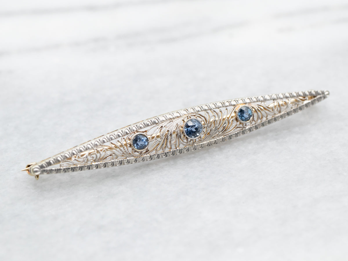 Art Deco Sapphire Filigree Brooch