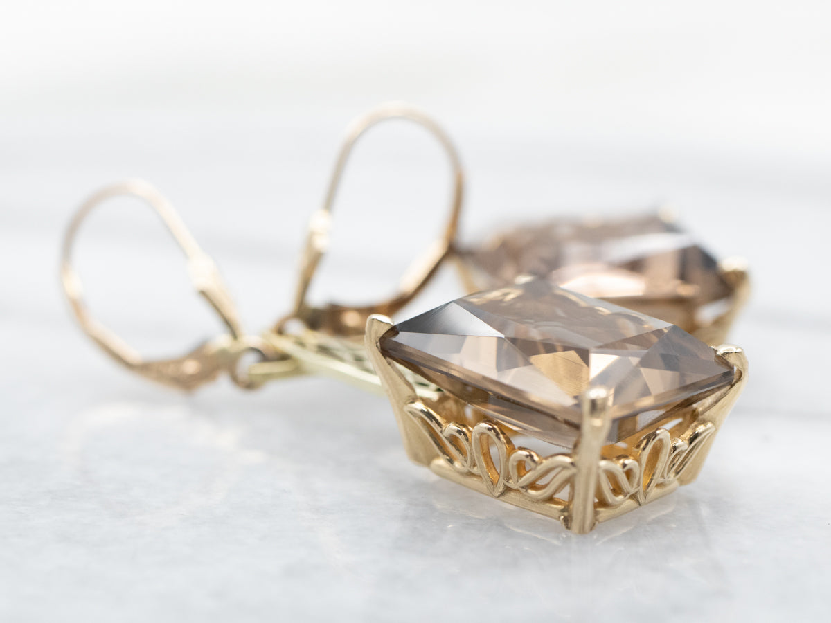 Gold Smoky Quartz Drop Earrings